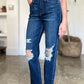 High Waist Rigid Magic Heavy Destroy Straight Jeans by Judy Blue, featuring heavy distressing and a flattering high waist for stylish edge