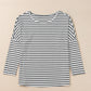 Bella Road Striped Round Neck Long Sleeve Top in black and white stripes for a casual, chic look. Comfy cotton blend, slightly stretchy.