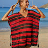 Tassel Openwork Striped V-Neck Cover Up - Black