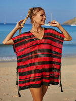 BELLA ROAD Tassel Openwork Striped V-Neck Cover Up at Bella Road