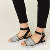 Rhinestone Buckle Strappy Wedge Sandals - Black