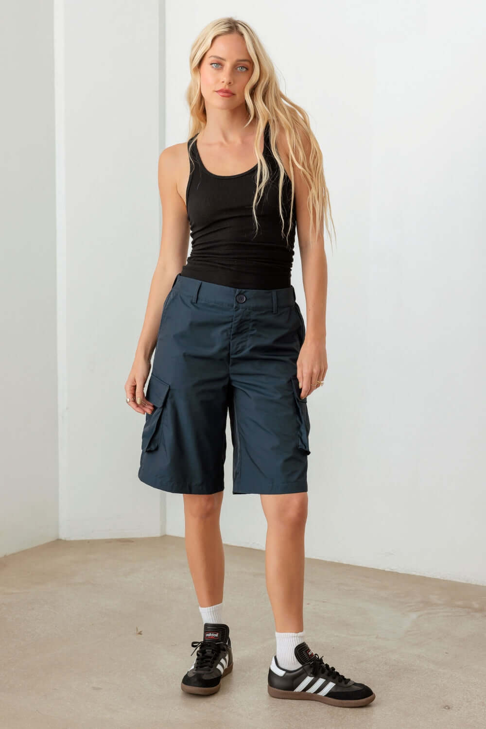 TASHA APPAREL Navy Cargo Bermuda Shorts at Bella Road