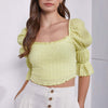 Crinkle Texture Puff Sleeve Crop Top - Lemonade