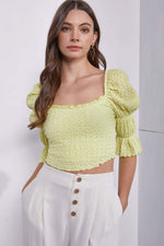 TASHA APPAREL Crinkle Texture Puff Sleeve Crop Top at Bella Road