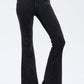 Stylish black bootcut jeans featuring a stretchy fit and pockets, perfect for a comfy and chic look.