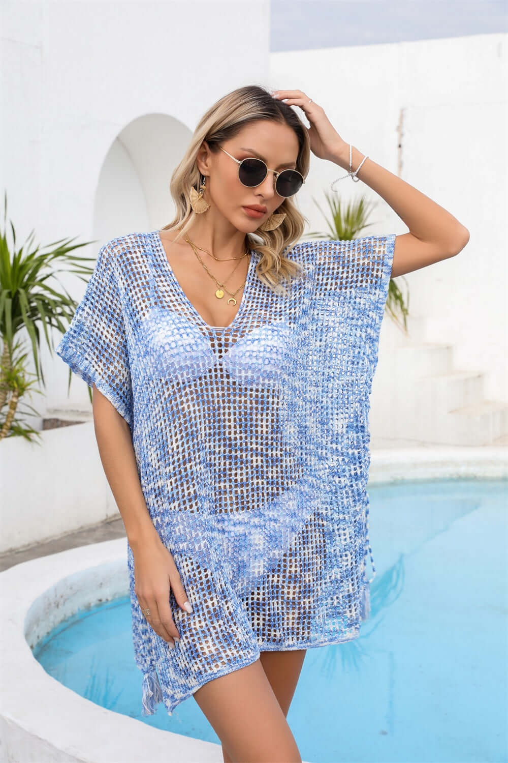 BELLA ROAD Openwork Slit V-Neck Cover Up at Bella Road