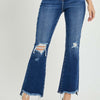 RISEN High Rise Distressed Crop Flare Jeans - Dark