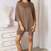 Soft Rayon Three-Quarter Sleeve Top and Shorts Set | Full Size - Taupe