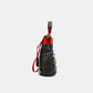 Nicole Lee USA versatile bucket bag backpack side view with adjustable straps and stylish red accents.