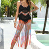 Fringe Scoop Neck Spaghetti Strap Cover-Up - Black