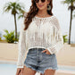 BELLA ROAD Fringe Trim Openwork Long Sleeve Cover-Up at Bella Road