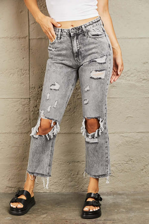 BAYEAS Acid Wash Distressed Straight Jeans at Bella Road