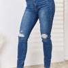 Judy Blue Mid Waist Distressed Slim Jeans | Full Size - Dark