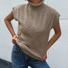 Mixed Knit Turtleneck Sweater Vest - Brown