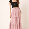 Drawstring High Waist Frill Skirt - Dusty Pink