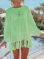 DOUBLE TAKE Openwork Tassel Hem Long Sleeve Knit Cover Up at Bella Road