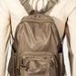 Versatile multi pocket nylon backpack bag in a stylish taupe color, perfect for daily use and travel adventures.