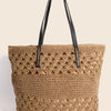 Fame Faux Leather Handle Knitted Tote Bag - Mustard