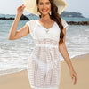 Openwork V-Neck Cap Sleeve Cover-Up - White