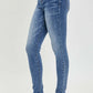 Mid Rise Ankle Skinny Jeans by Risen Jeans showcasing a sleek and stylish silhouette with a trendy ankle length and comfortable fit.