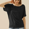 Boat Neck Short Sleeve Ruched Side Top - BLACK