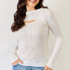 Fitted Long Sleeve Cutout Top - Cream