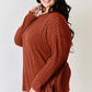 Ribbed Half Button Long Sleeve High-Low T-Shirt