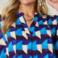 DOUBLE TAKE Full Size Geometric Notched Half Sleeve Blouse at Bella Road