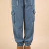 VERY J Washed Drawstring Jogger Cargo Jeans - Indigo