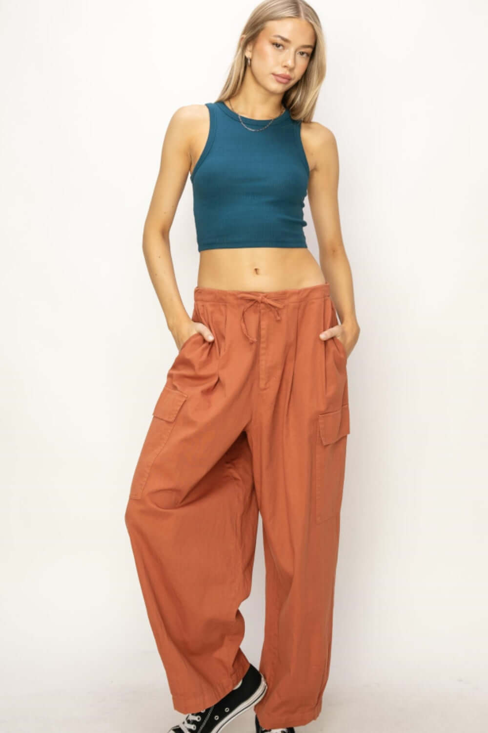 HYFVE Drawstring Cargo Wide Leg Pants at Bella Road