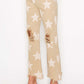 Stylish high-rise star printed jeans with frayed hem, perfect for a trendy and edgy look. Ideal to elevate your fashion.