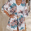 Bella Road Swim Tassel Tied Printed Half Sleeve Cover Up - White