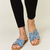 Raw Trim Denim H-Band Flat Sandals - BLUE DENIM