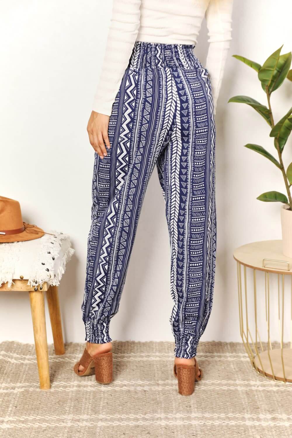 DOUBLE TAKE Geometric Print Tassel High-Rise Pants at Bella Road