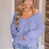 Bella Road Frayed Hem Dropped Shoulder Sweater - Lavender