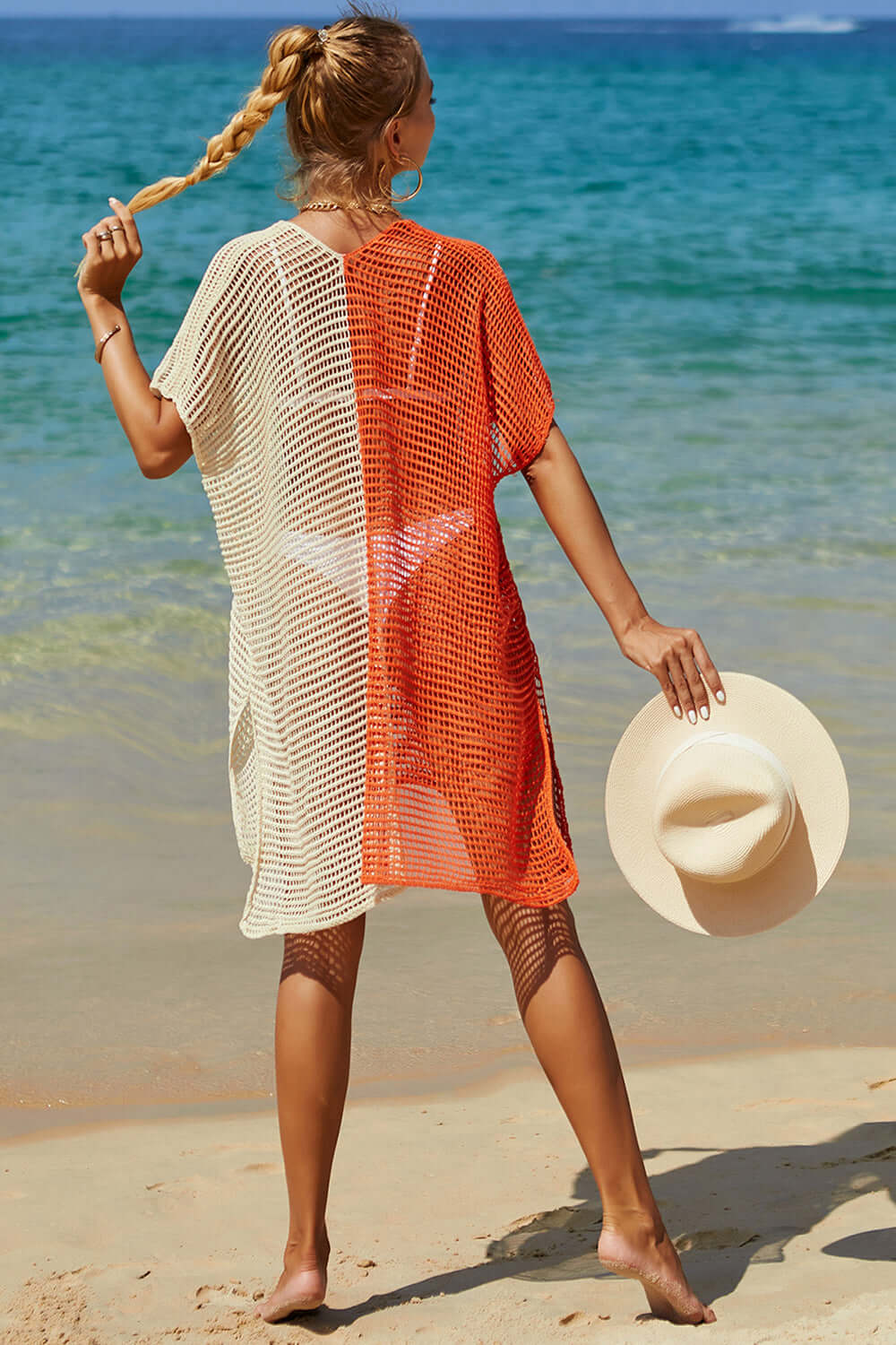 DOUBLE TAKE Openwork Contrast Slit Knit Cover Up at Bella Road