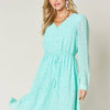 Printed Ruched V-Neck Long Sleeve Dress | Full Size - Light Green