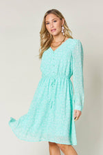 DOUBLE TAKE Full Size Printed Ruched V-Neck Long Sleeve Dress at Bella Road