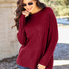 Ribbed Round Neck Long Sleeve Knit Top - Scarlet