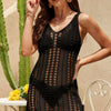 Openwork Slit V-Neck Sleeveless Cover Up - Black