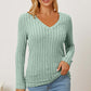 Ribbed V-Neck Long Sleeve T-Shirt