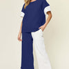 Texture Contrast T-Shirt and Wide Leg Pants Set | Full Size - Royal  Blue