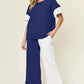 DOUBLE TAKE Full Size Texture Contrast T-Shirt and Wide Leg Pants Set at Bella Road