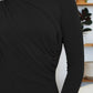 Black ruched mock neck long sleeve t-shirt, perfect for cozy fall layering.