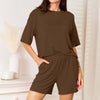 Soft Rayon Half Sleeve Top and Shorts Set | Full Size - Chocolate