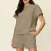 Texture Short Sleeve T-Shirt and Drawstring Shorts Set | Full Size - Mocha