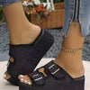 Bella Road Raw Hem Wedge Buckle Sandals - Black