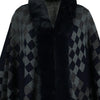 Bella Road Fuzzy Checkered Long Sleeve Poncho - Dark Navy