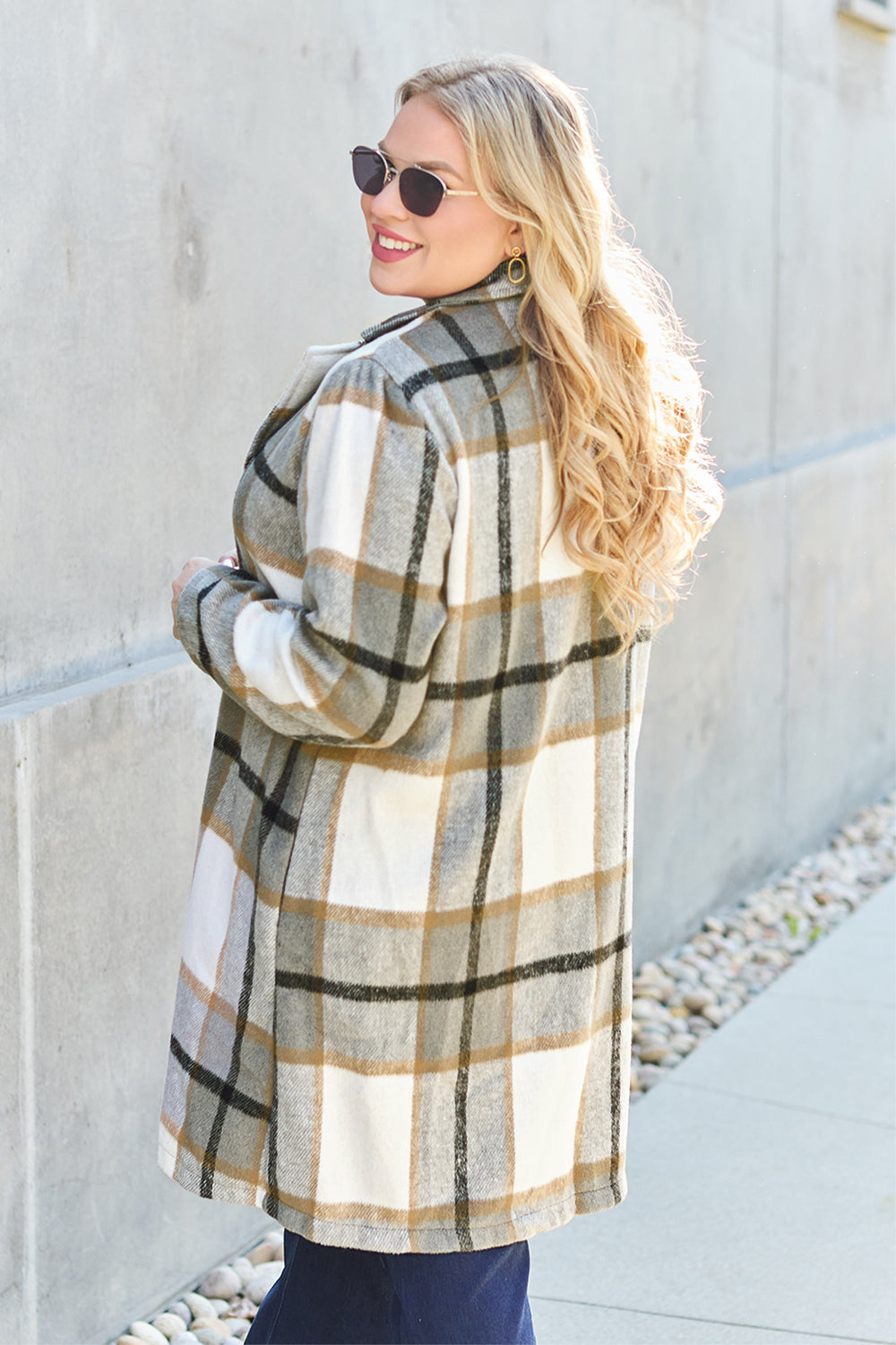 DOUBLE TAKE Full Size Plaid Button Up Lapel Collar Coat at Bella Road