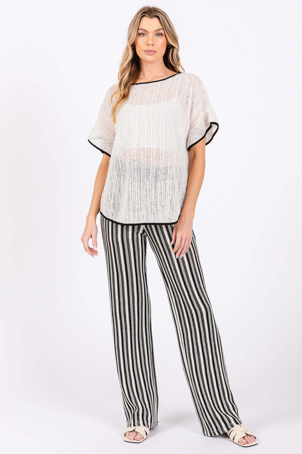 GEEGEE Contrast Trim Short Sleeve Knit Cover Up at Bella Road